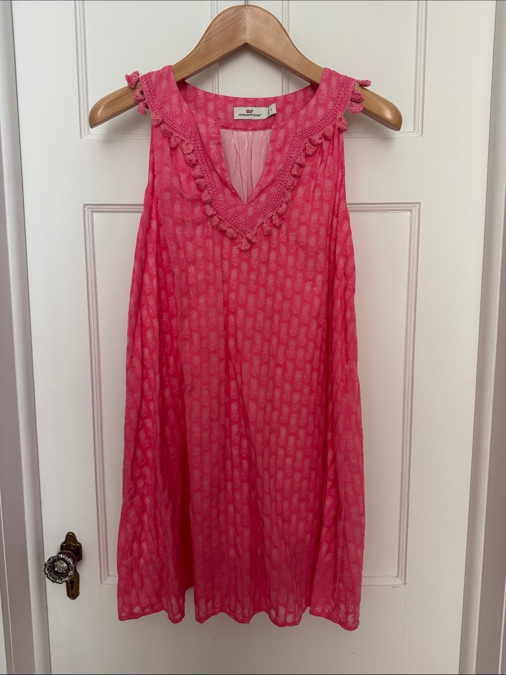 Vineyard Vines Pink Sleeveless Tassel-Trim V Dress